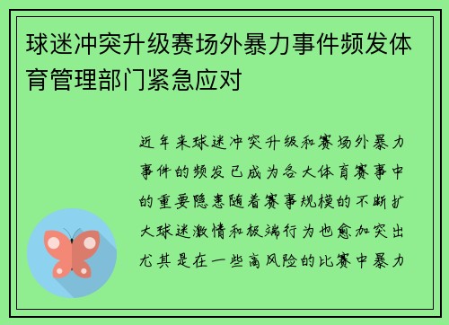 球迷冲突升级赛场外暴力事件频发体育管理部门紧急应对
